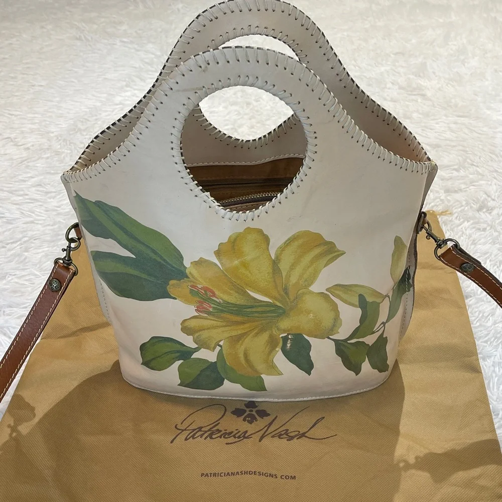 PATRICIA NASH Tan and Brown FLOWER Leather Bag WITH DUST BAG SOME SMALL MARKS - Picture 1 of 13
